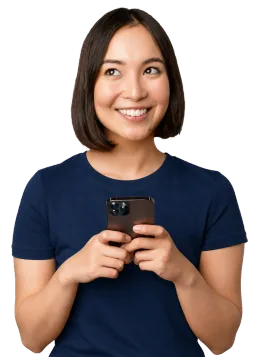 Smiling woman holding a smartphone